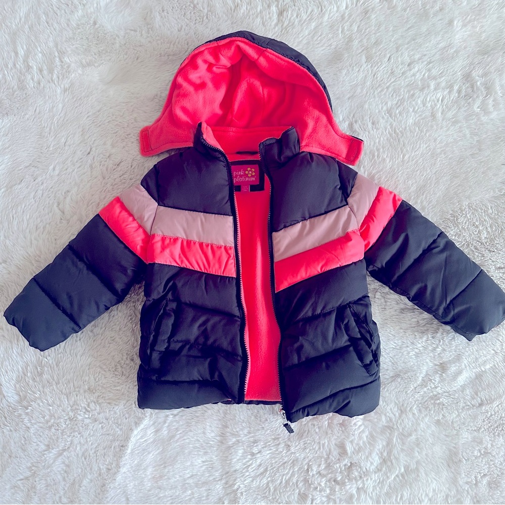 ✨EUC ✨ PINK PLATINUM navy, neon melon, mauve, plush jacket. attached hood.